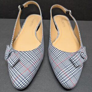 Talbots Slingback Flats Navy Red Houndstooth Bow Accent Pointed Toe Women's 8M